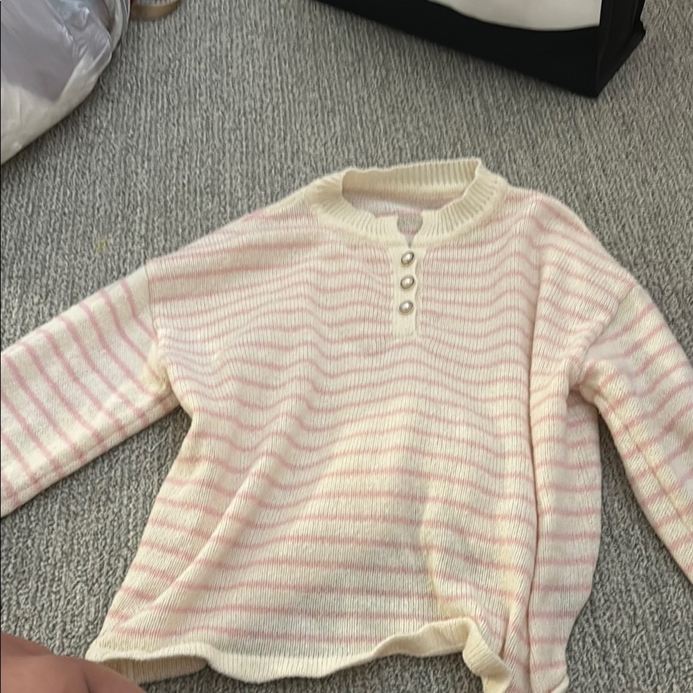 SHEIN Cream and Pink Crew Neck Sweater